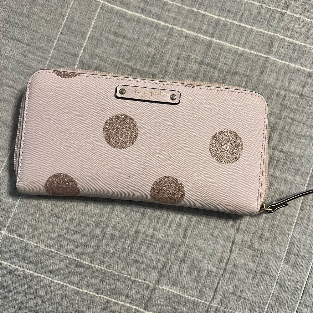 Kate Spade zipper wallet! Barely used. Pink and glitter dots.